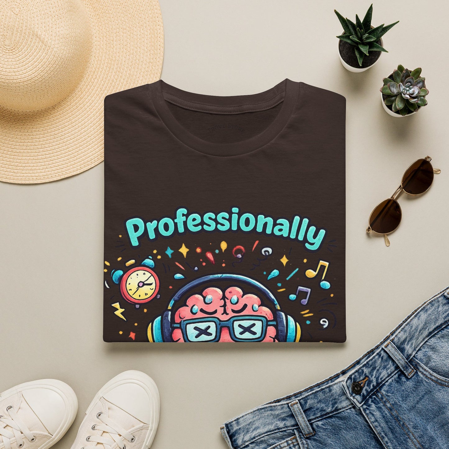 T-Shirt — 'Professionally Overstimulated' Cute Brain Graphic Tee