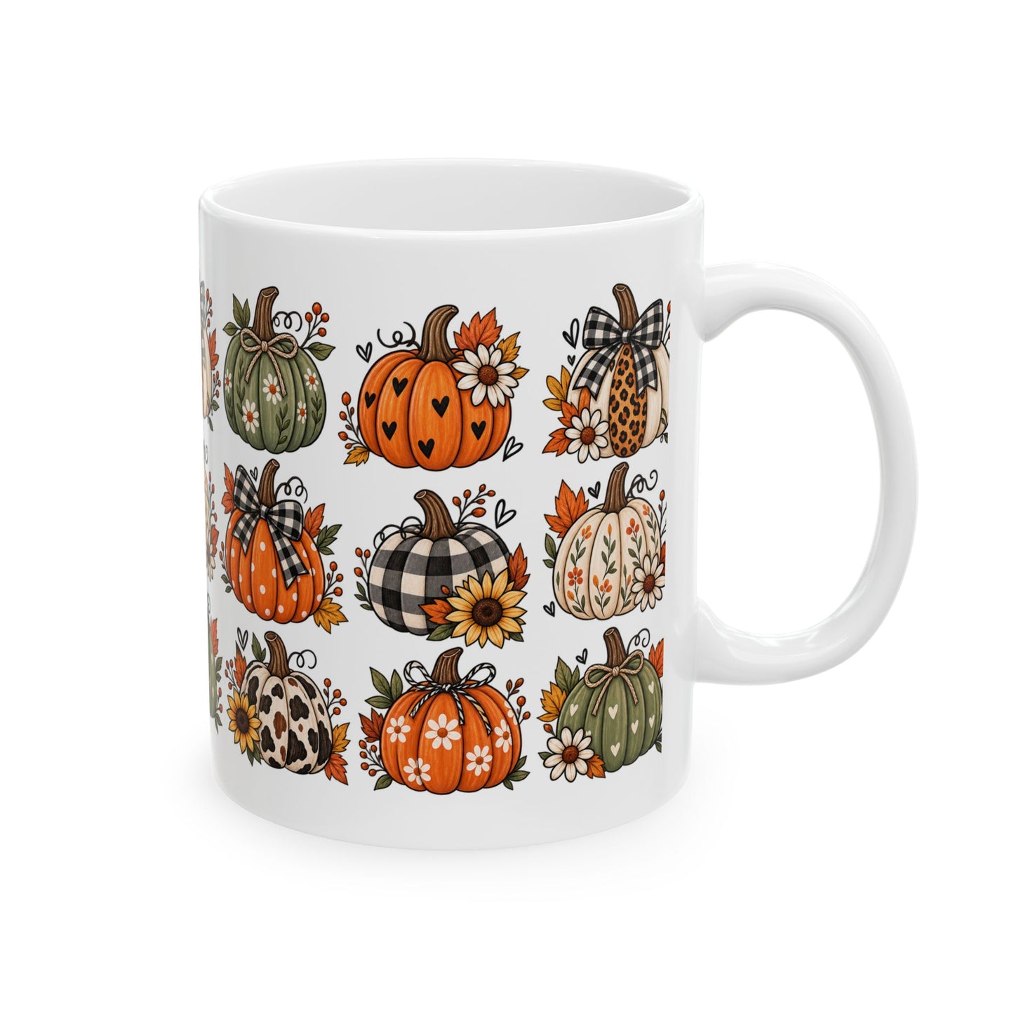 Autumn Patchwork Pumpkins Mug — Fall Pumpkin Coffee Cup (11oz & 15oz)