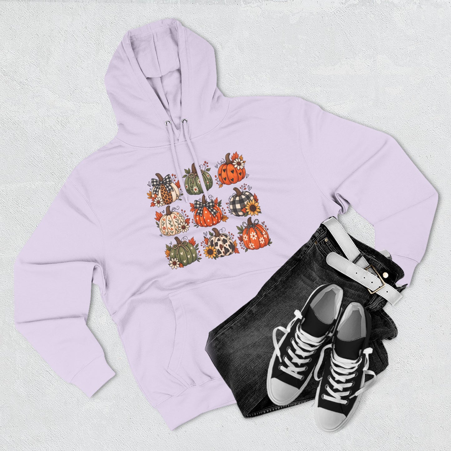 Pumpkin Patch Panel Hoodie — Fall Plaid & Floral Pumpkin Design