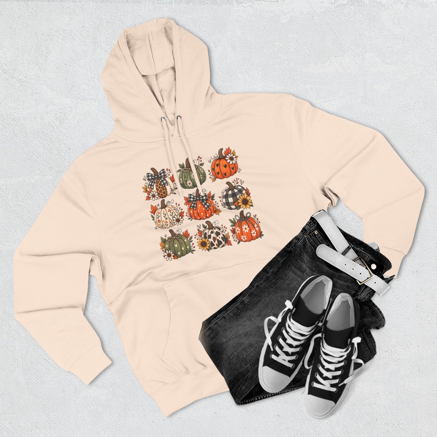 Pumpkin Patch Panel Hoodie — Fall Plaid & Floral Pumpkin Design