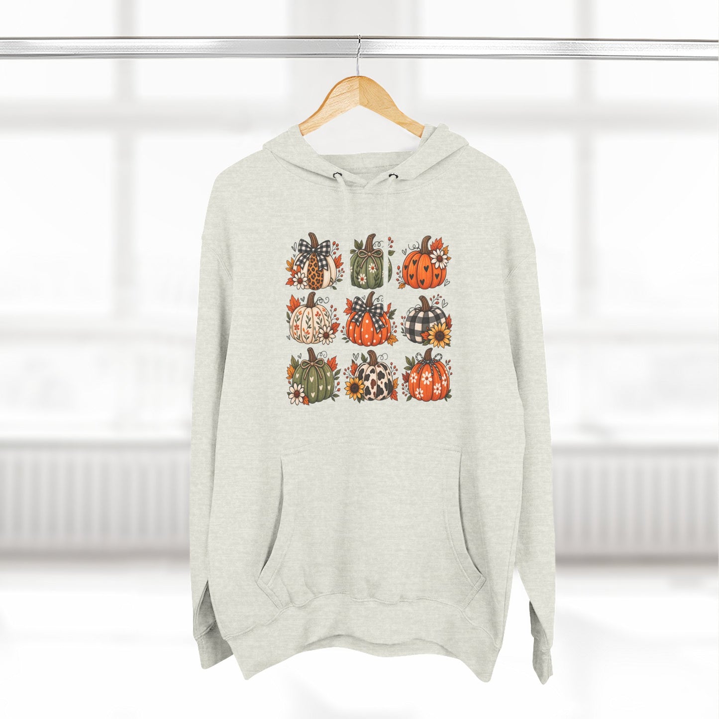 Pumpkin Patch Panel Hoodie — Fall Plaid & Floral Pumpkin Design