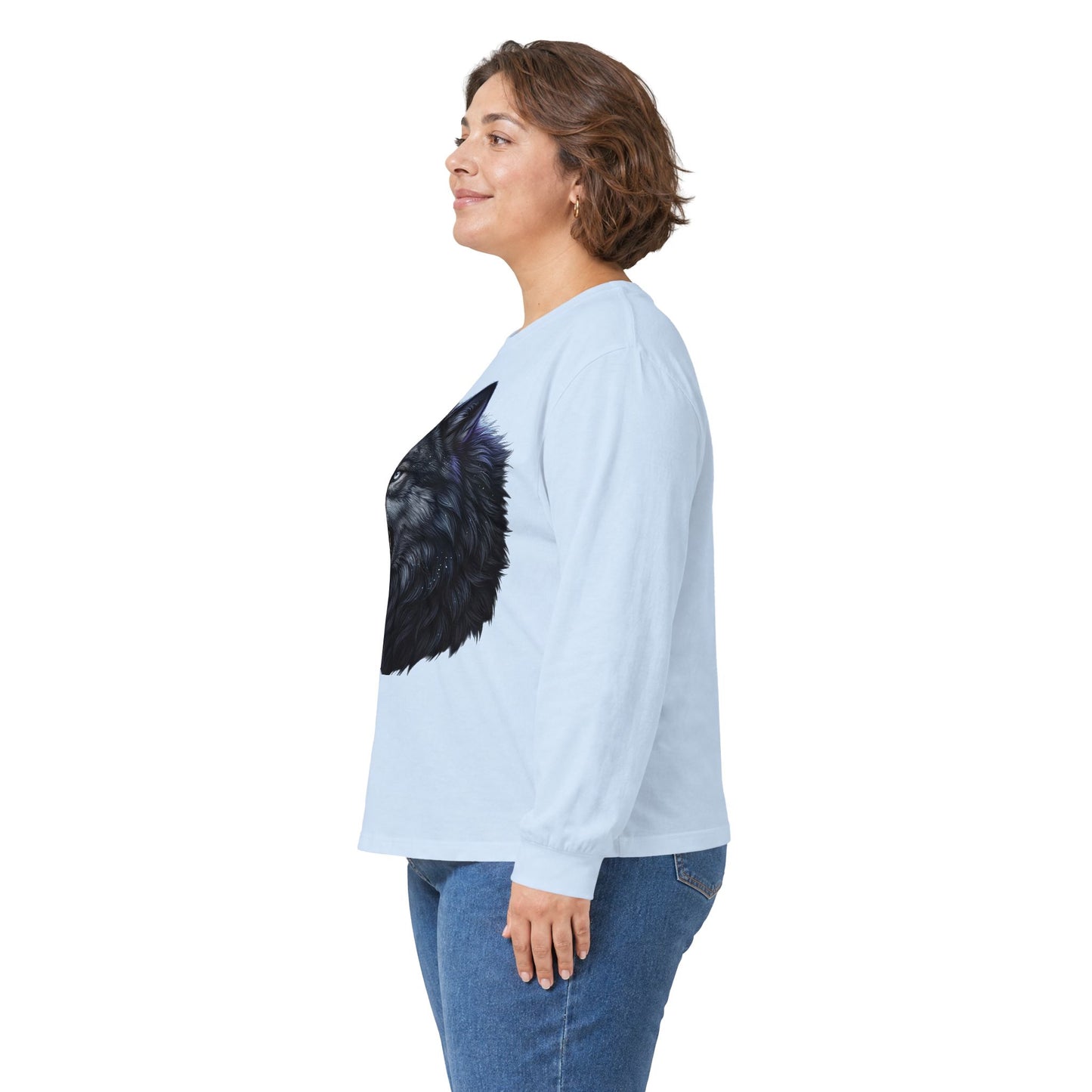 Black Wolf Head Long Sleeve Tee — Fierce Wildlife Graphic Shirt