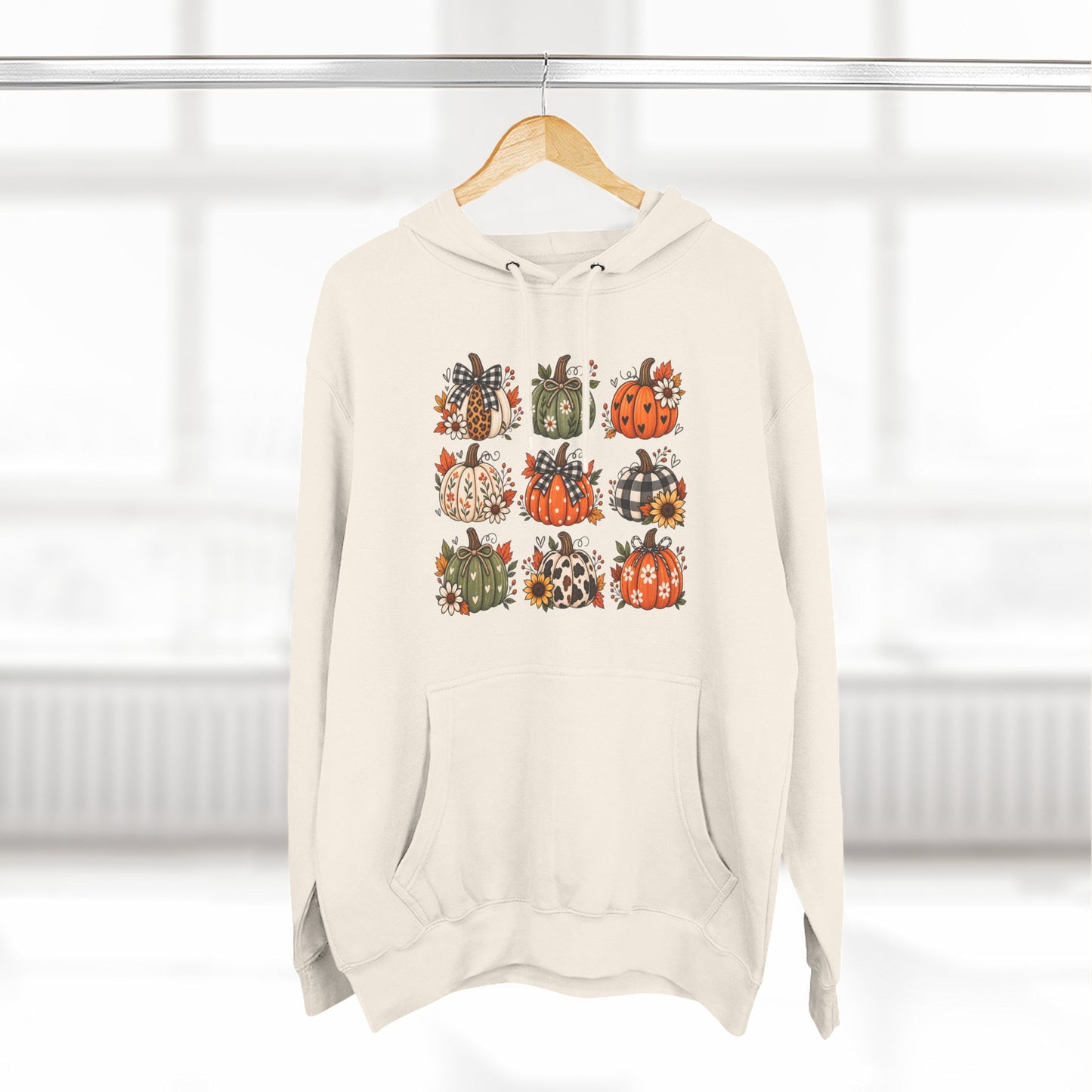 Pumpkin Patch Panel Hoodie — Fall Plaid & Floral Pumpkin Design