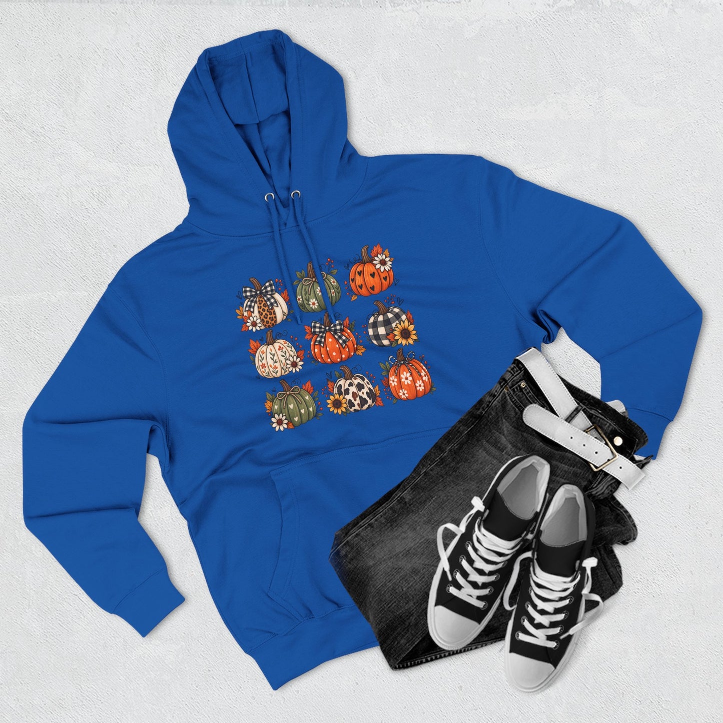Pumpkin Patch Panel Hoodie — Fall Plaid & Floral Pumpkin Design