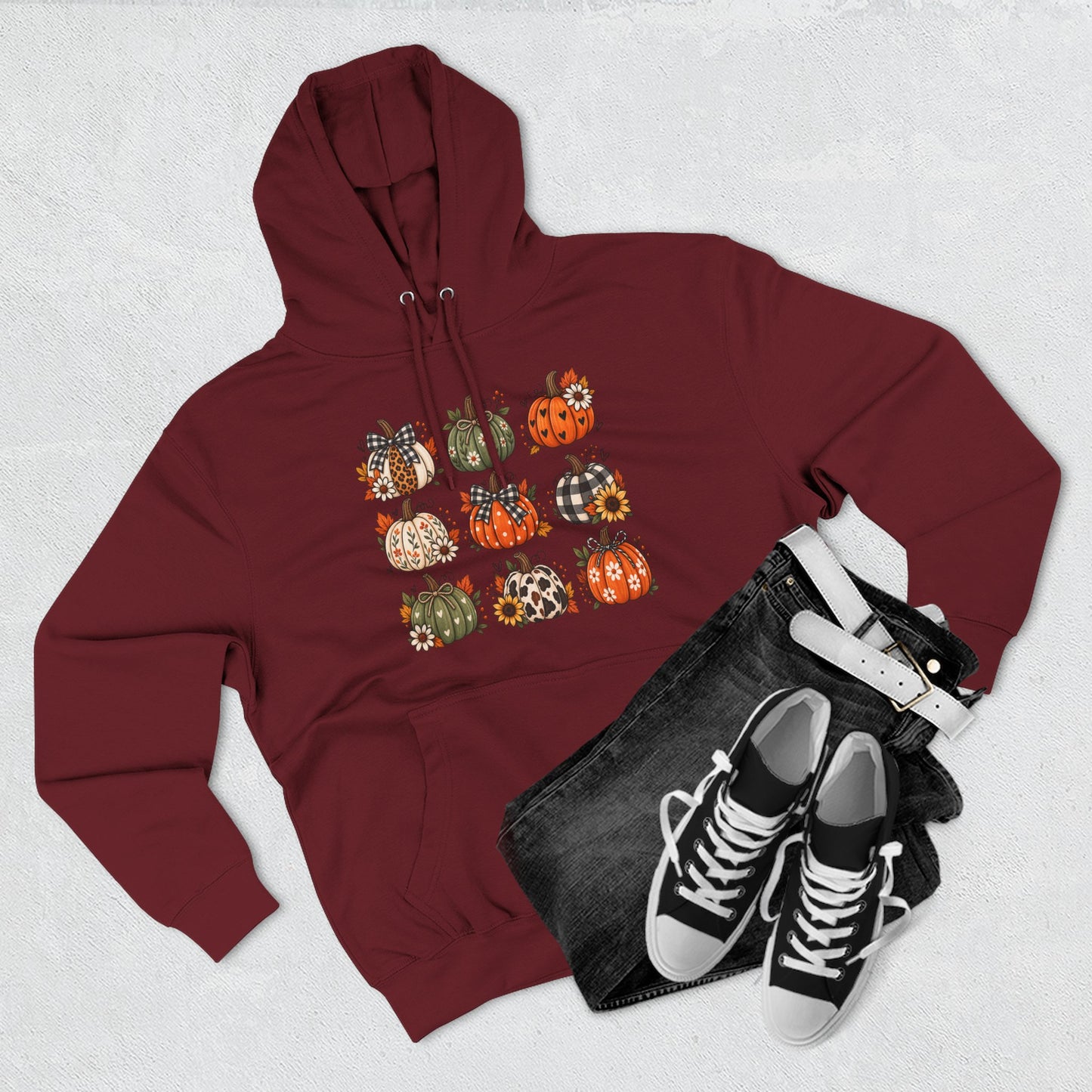 Pumpkin Patch Panel Hoodie — Fall Plaid & Floral Pumpkin Design