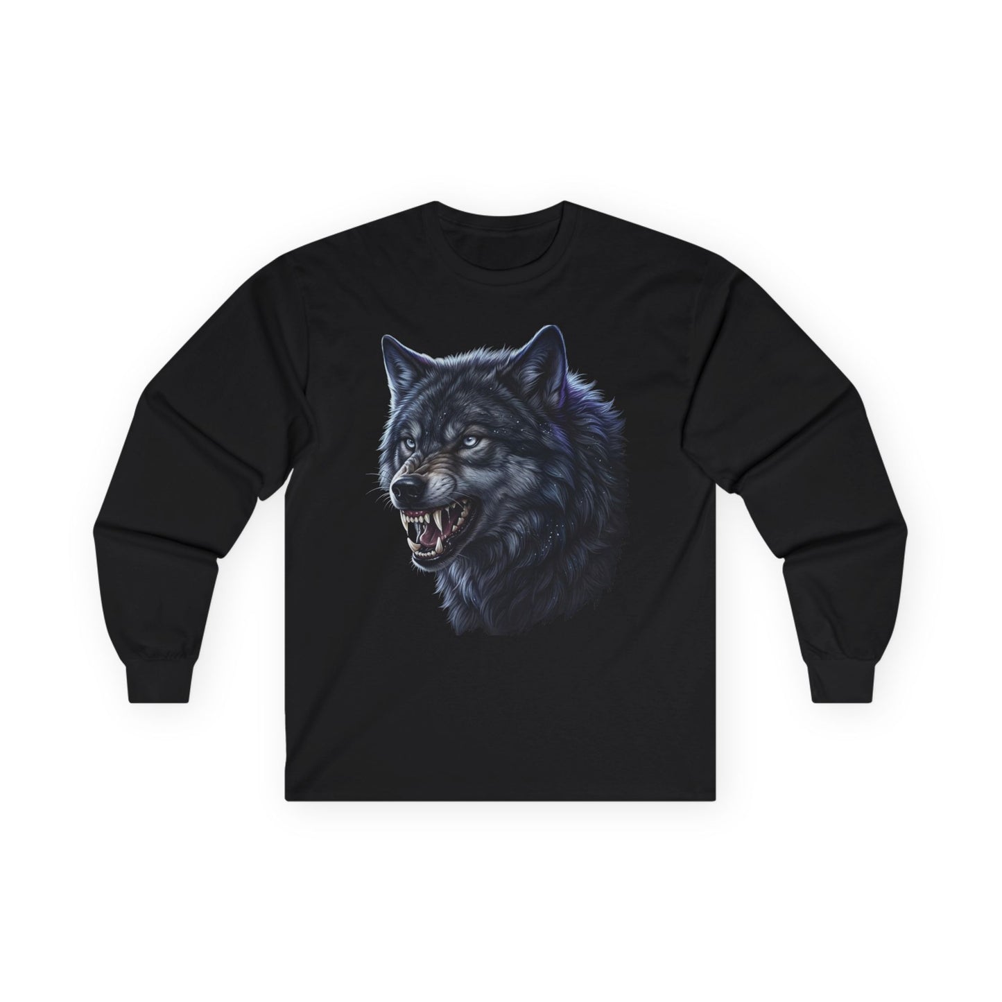 Black Wolf Head Long Sleeve Tee — Fierce Wildlife Graphic Shirt