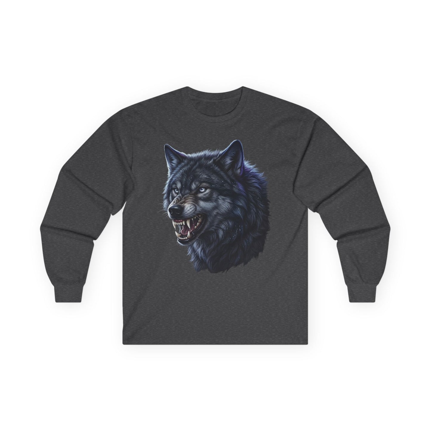 Black Wolf Head Long Sleeve Tee — Fierce Wildlife Graphic Shirt