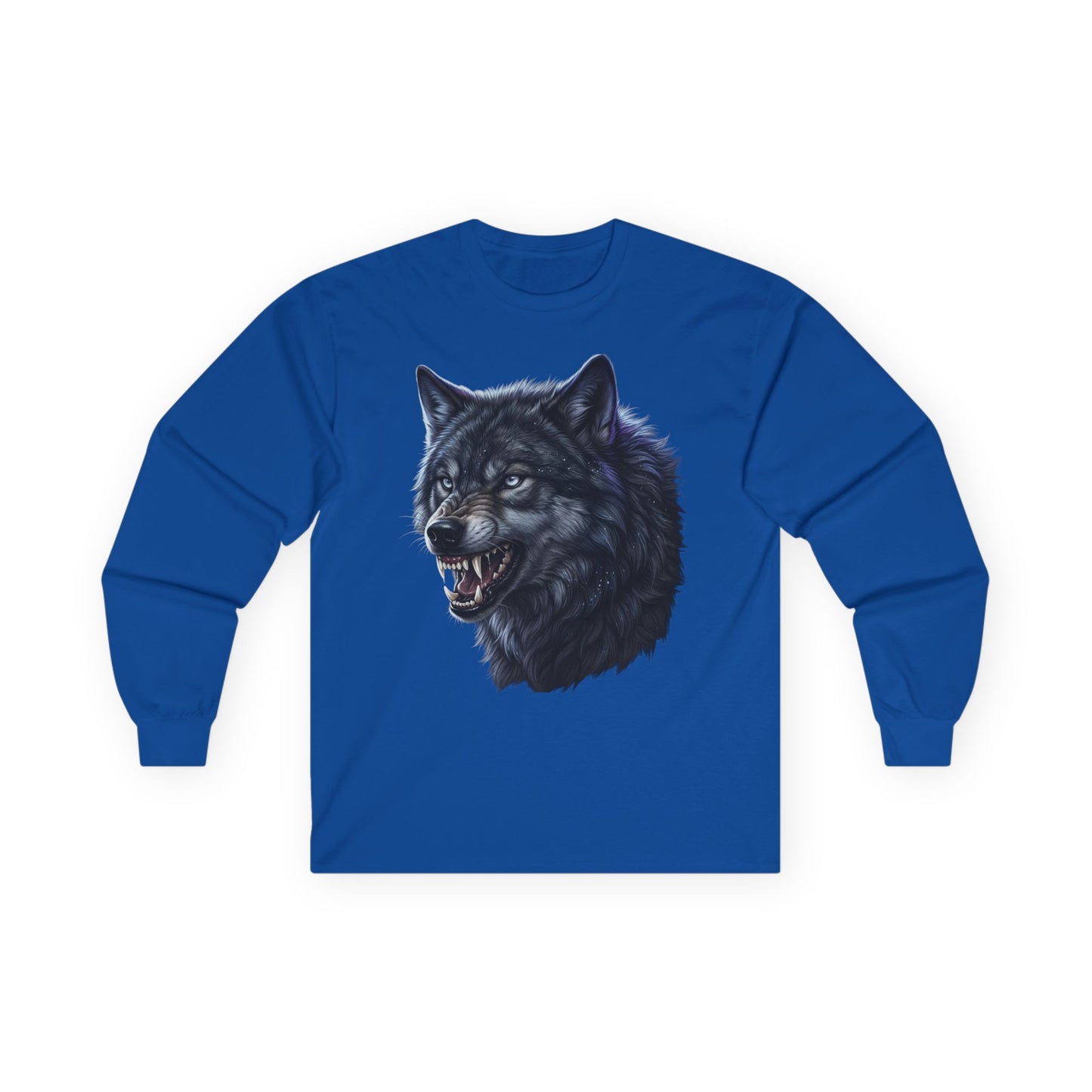 Black Wolf Head Long Sleeve Tee — Fierce Wildlife Graphic Shirt