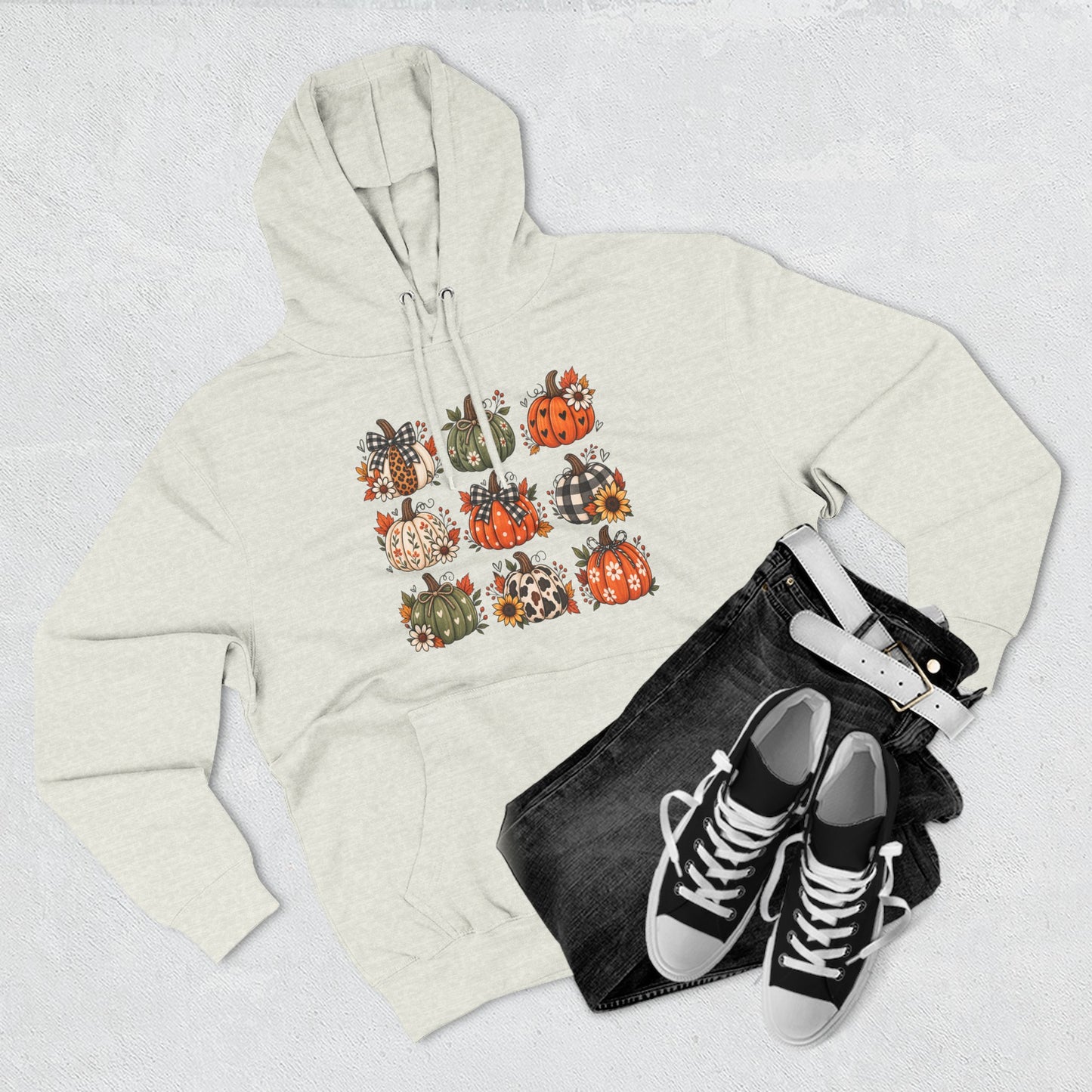 Pumpkin Patch Panel Hoodie — Fall Plaid & Floral Pumpkin Design