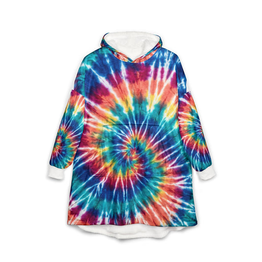 Tie-Dye Hooded Blanket — Colorful Spiral Cozy Throw for Lounging & Festivals