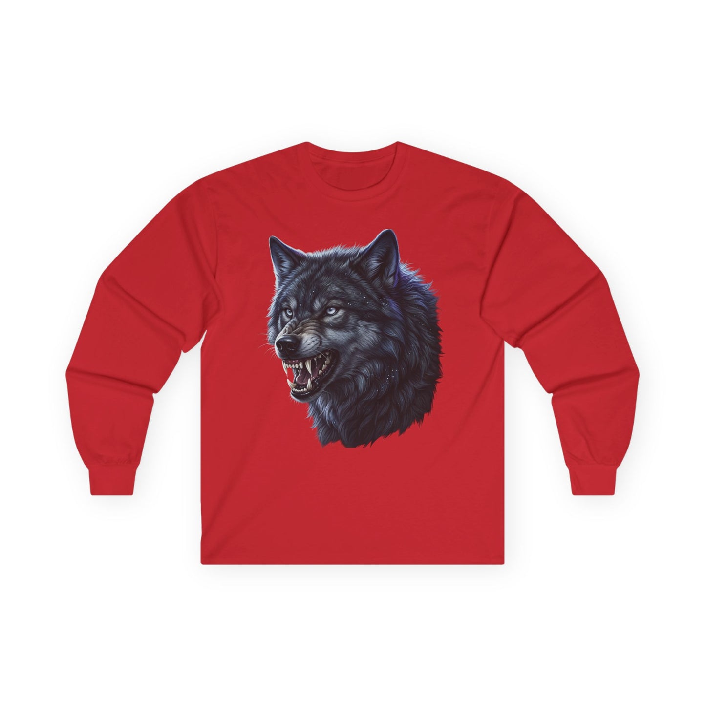 Black Wolf Head Long Sleeve Tee — Fierce Wildlife Graphic Shirt