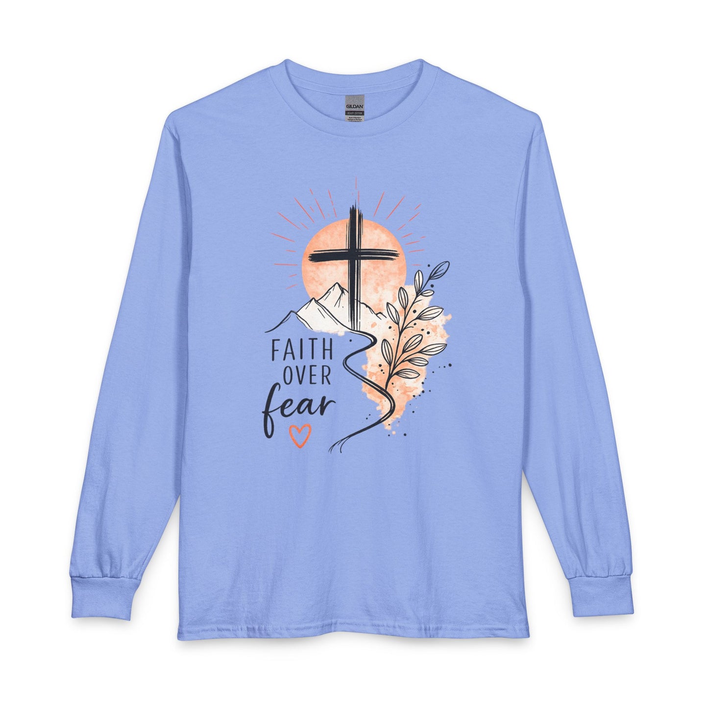 Faith Over Fear Long Sleeve Tee — Christian Cross Mountain Design