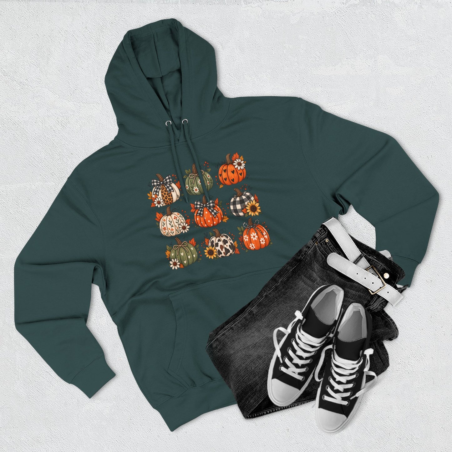Pumpkin Patch Panel Hoodie — Fall Plaid & Floral Pumpkin Design
