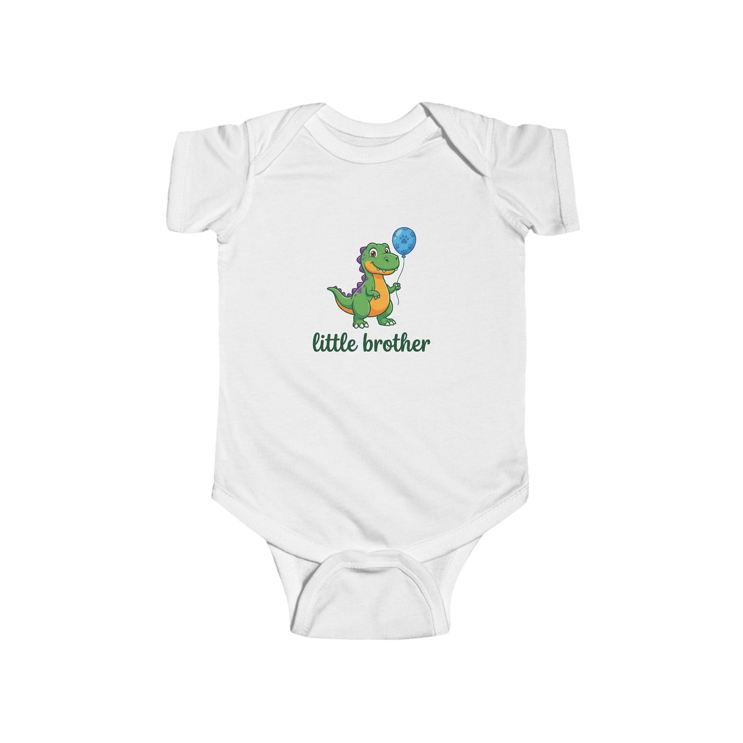 Little Brother Dinosaur Baby Bodysuit - Cute Green Dino with Balloon