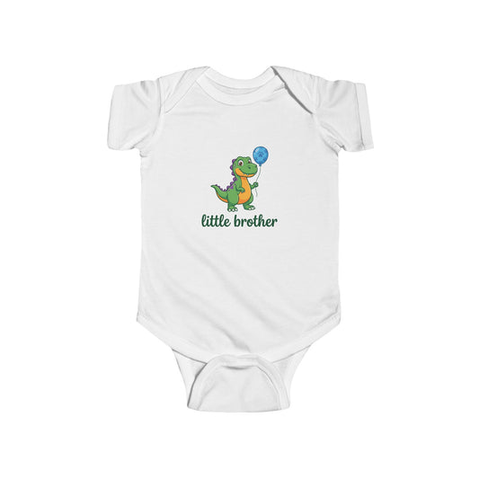 Little Brother Dinosaur Baby Bodysuit - Cute Green Dino with Balloon