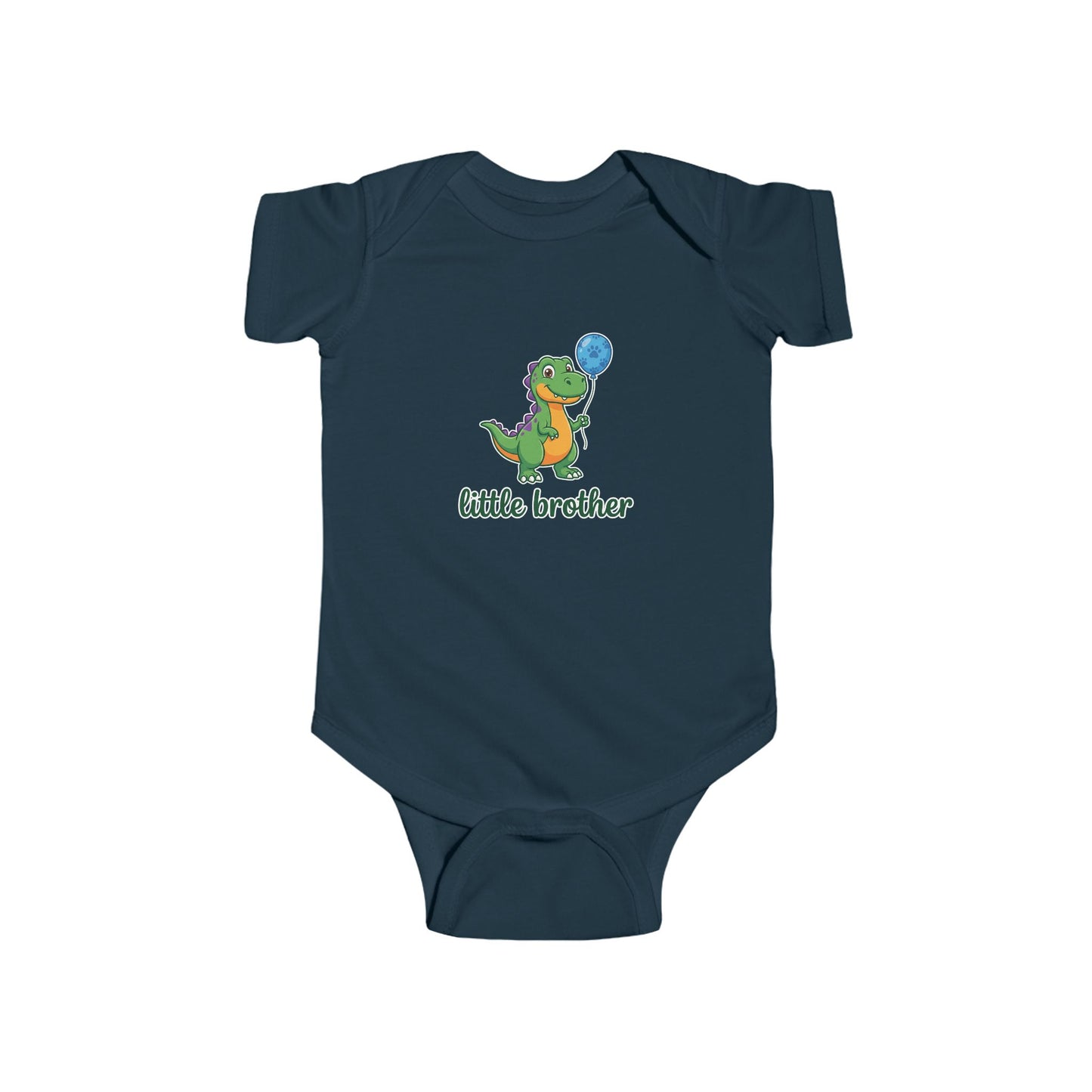 Little Brother Dinosaur Baby Bodysuit - Cute Green Dino with Balloon