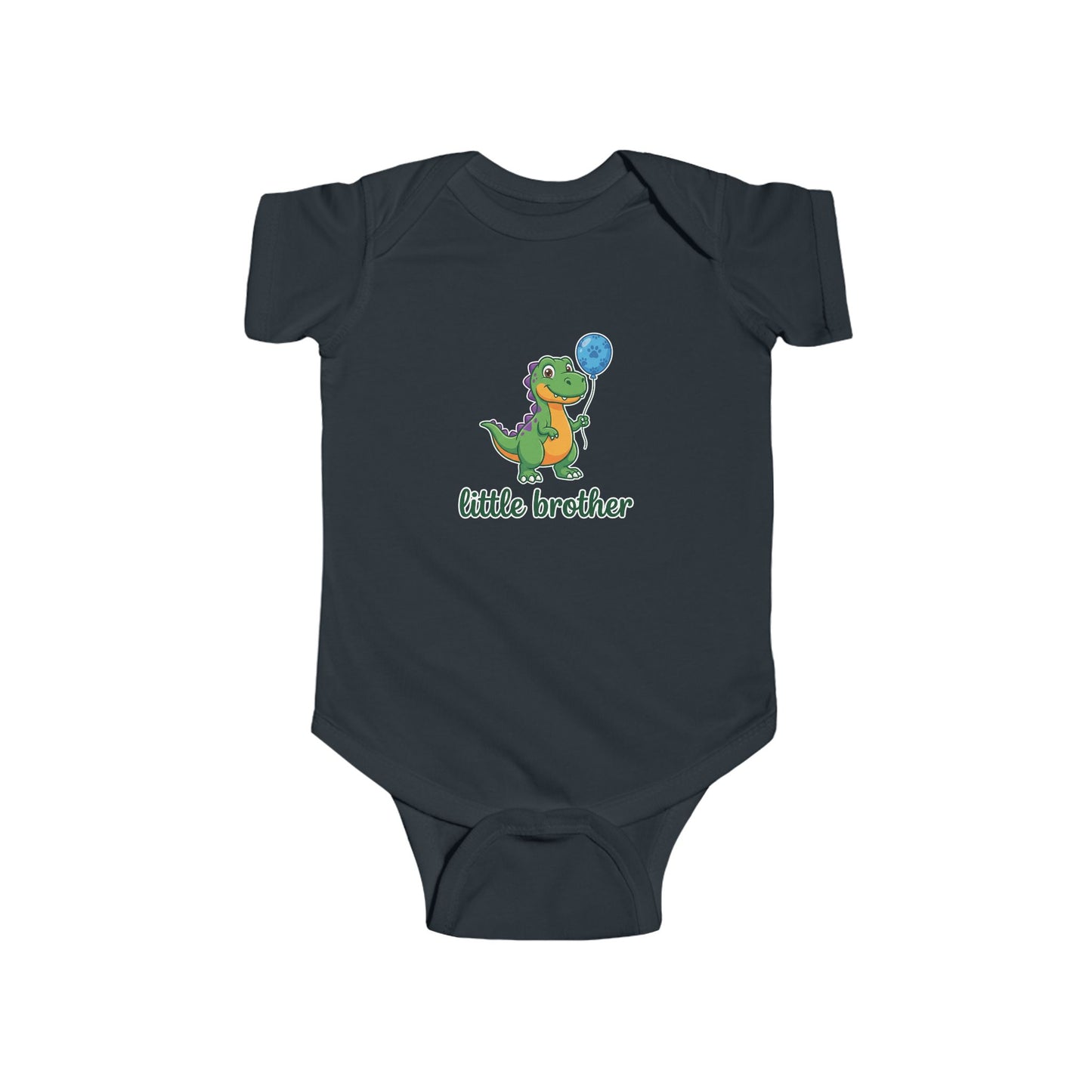 Little Brother Dinosaur Baby Bodysuit - Cute Green Dino with Balloon