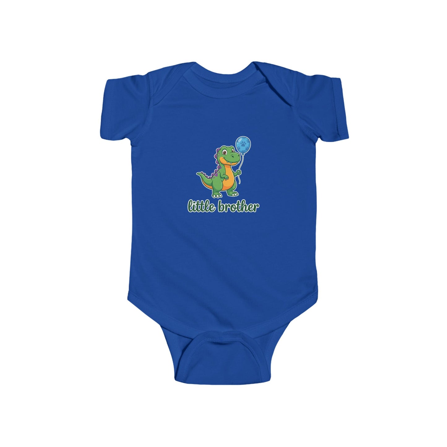 Little Brother Dinosaur Baby Bodysuit - Cute Green Dino with Balloon
