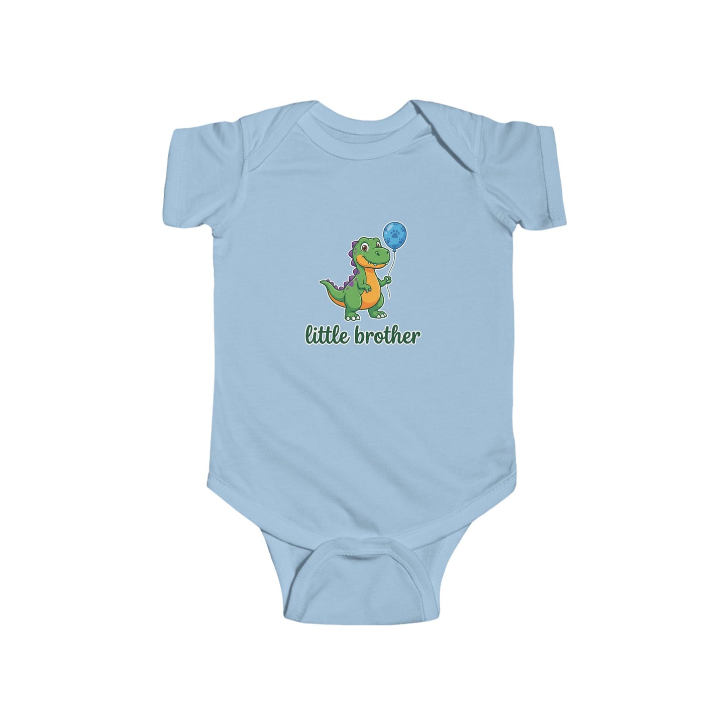 Little Brother Dinosaur Baby Bodysuit - Cute Green Dino with Balloon