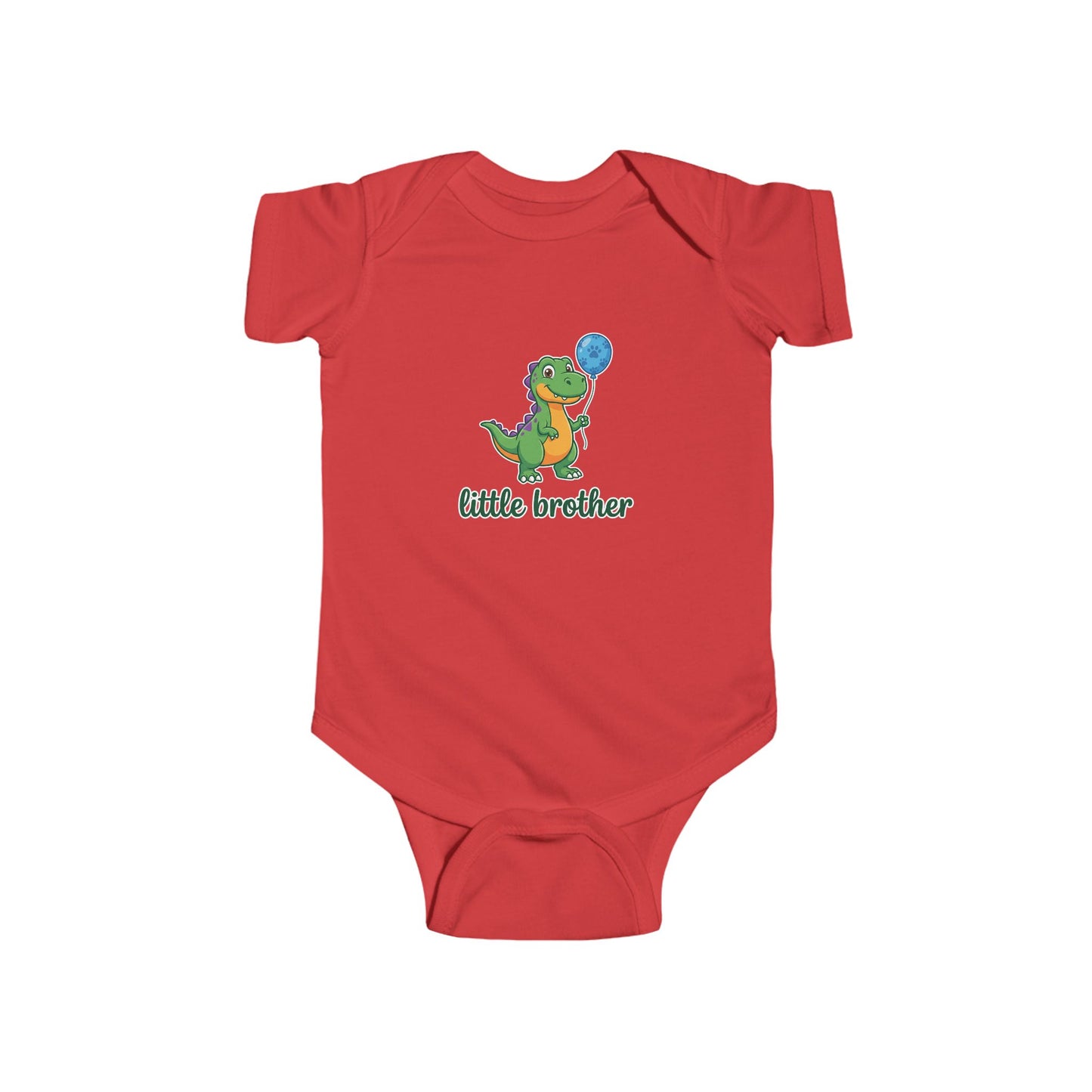 Little Brother Dinosaur Baby Bodysuit - Cute Green Dino with Balloon