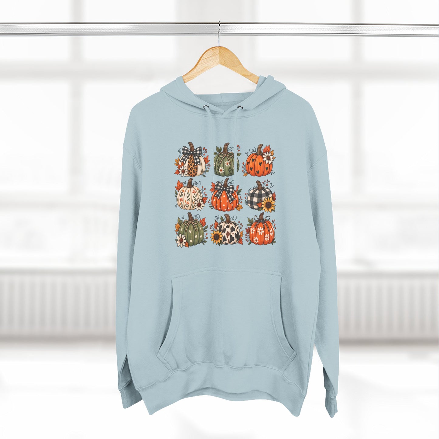 Pumpkin Patch Panel Hoodie — Fall Plaid & Floral Pumpkin Design