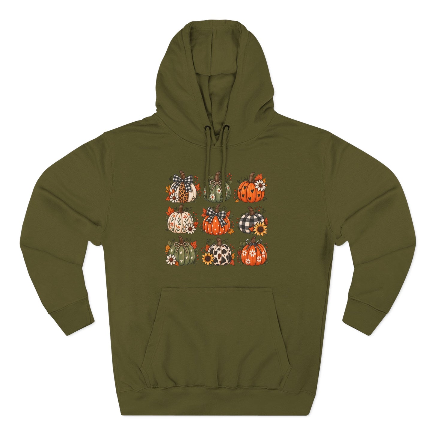 Pumpkin Patch Panel Hoodie — Fall Plaid & Floral Pumpkin Design