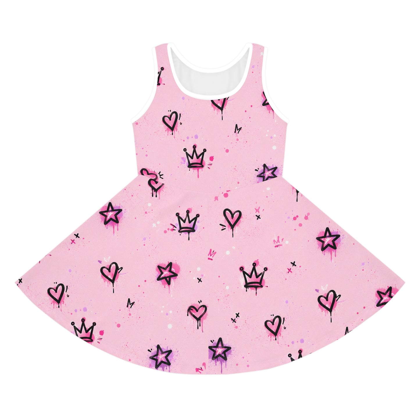 Girls' Pink Crown & Hearts Sundress – Sleeveless Twirl Dress