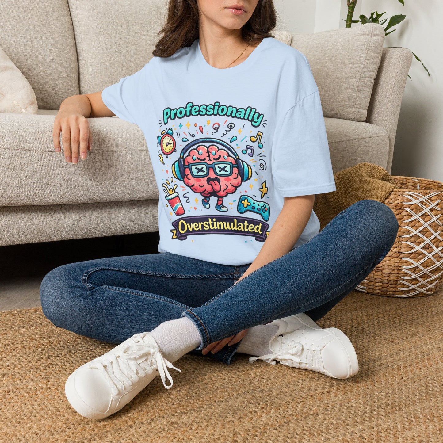 T-Shirt — 'Professionally Overstimulated' Cute Brain Graphic Tee