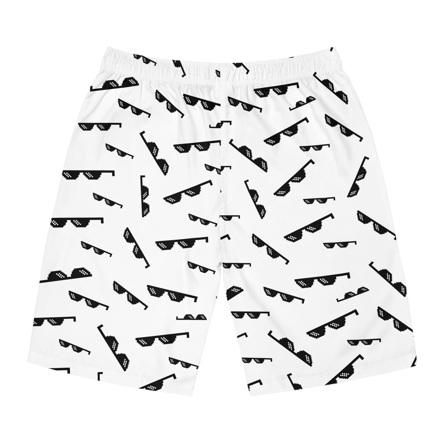 Sunglasses Print Board Shorts — Black & White All-Over Swim Trunks