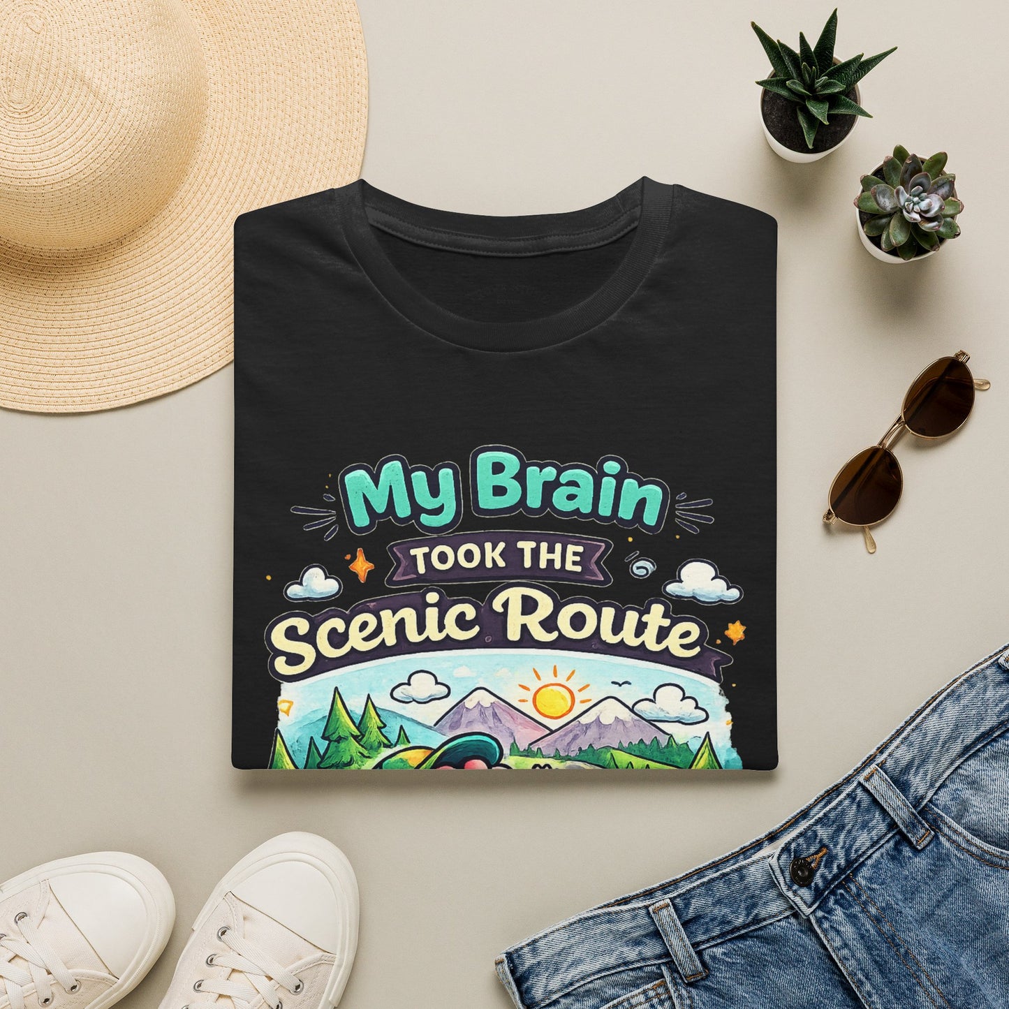 Scenic Route T-Shirt — "My Brain Took the Scenic Route" Road Trip Tee
