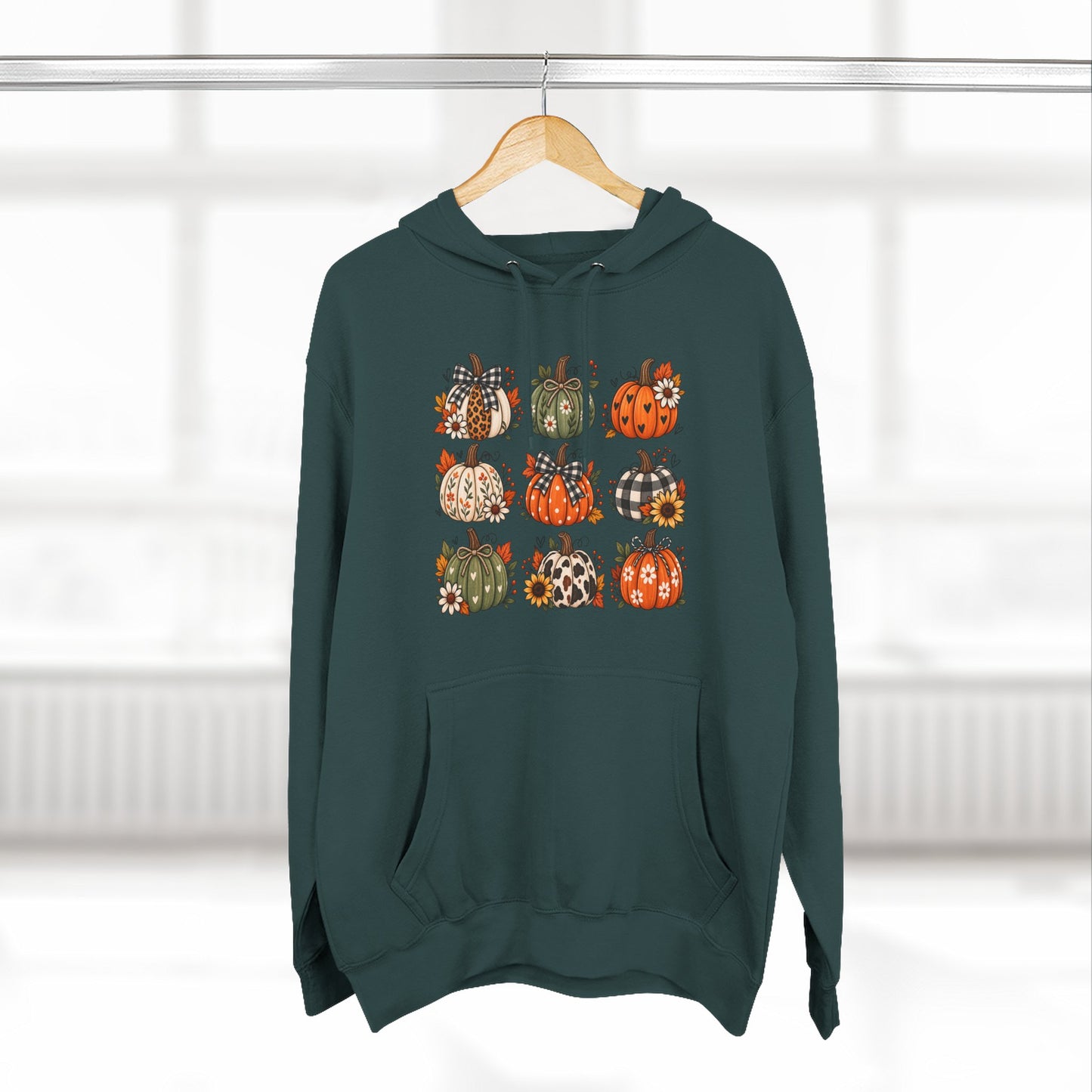Pumpkin Patch Panel Hoodie — Fall Plaid & Floral Pumpkin Design