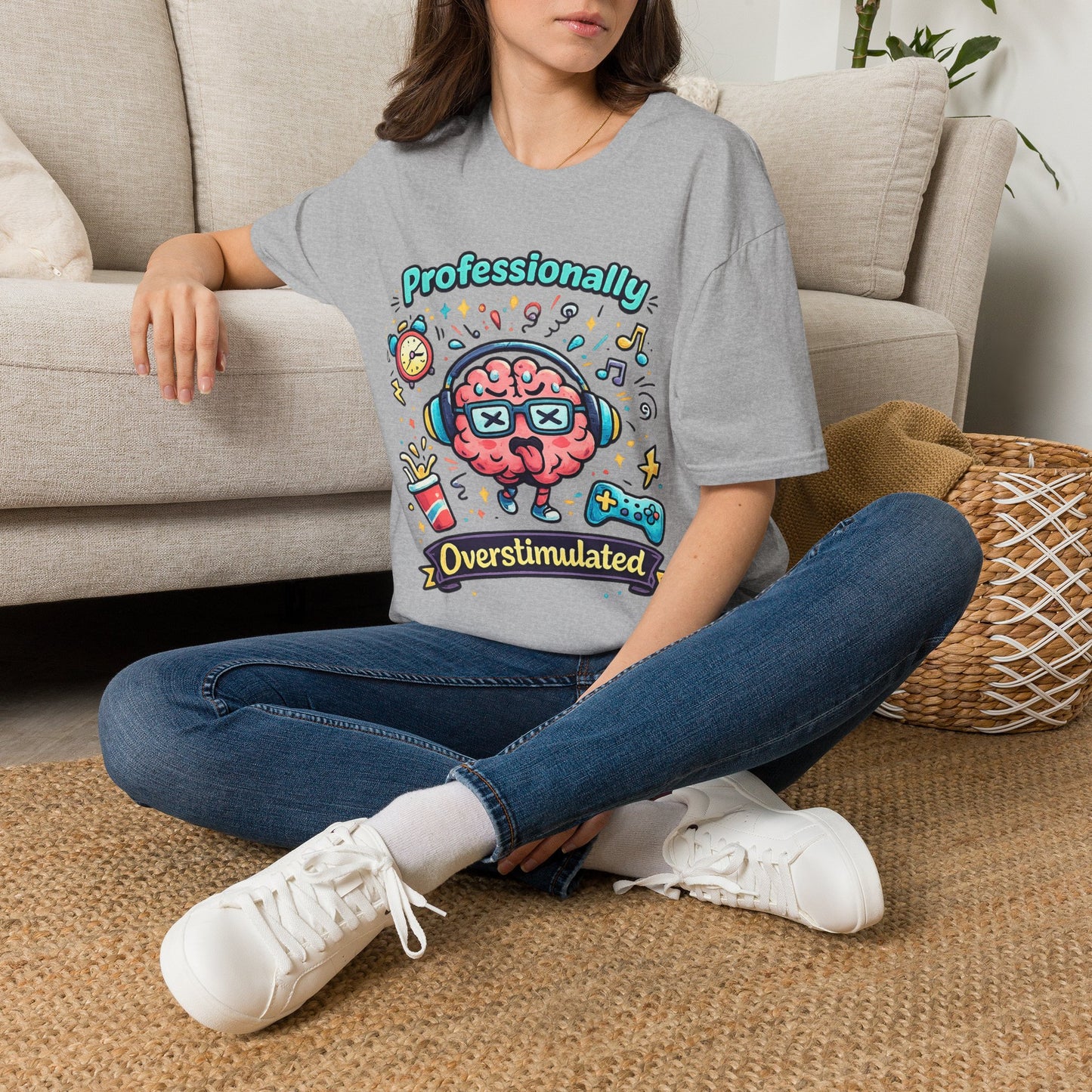 T-Shirt — 'Professionally Overstimulated' Cute Brain Graphic Tee