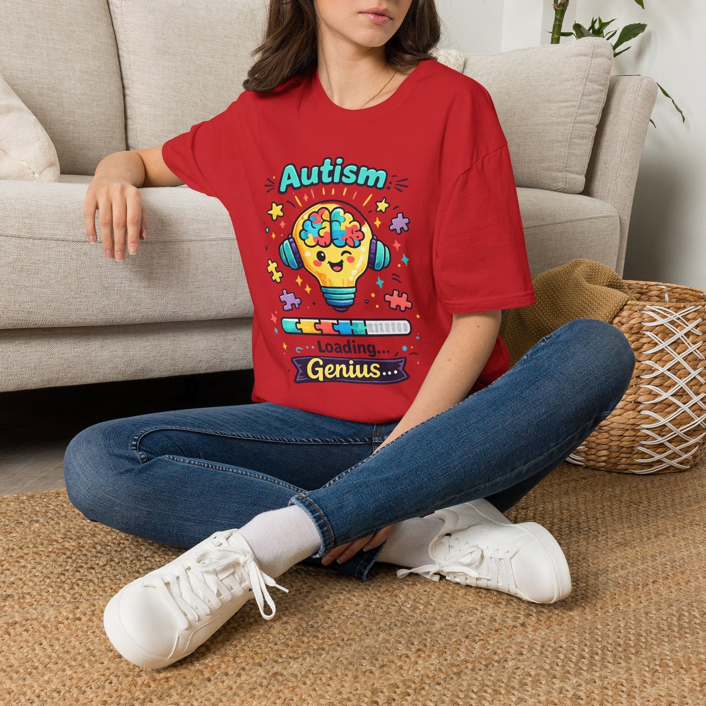 Autism Awareness T-Shirt — Cute 'Loading Genius' Puzzle Lightbulb Design
