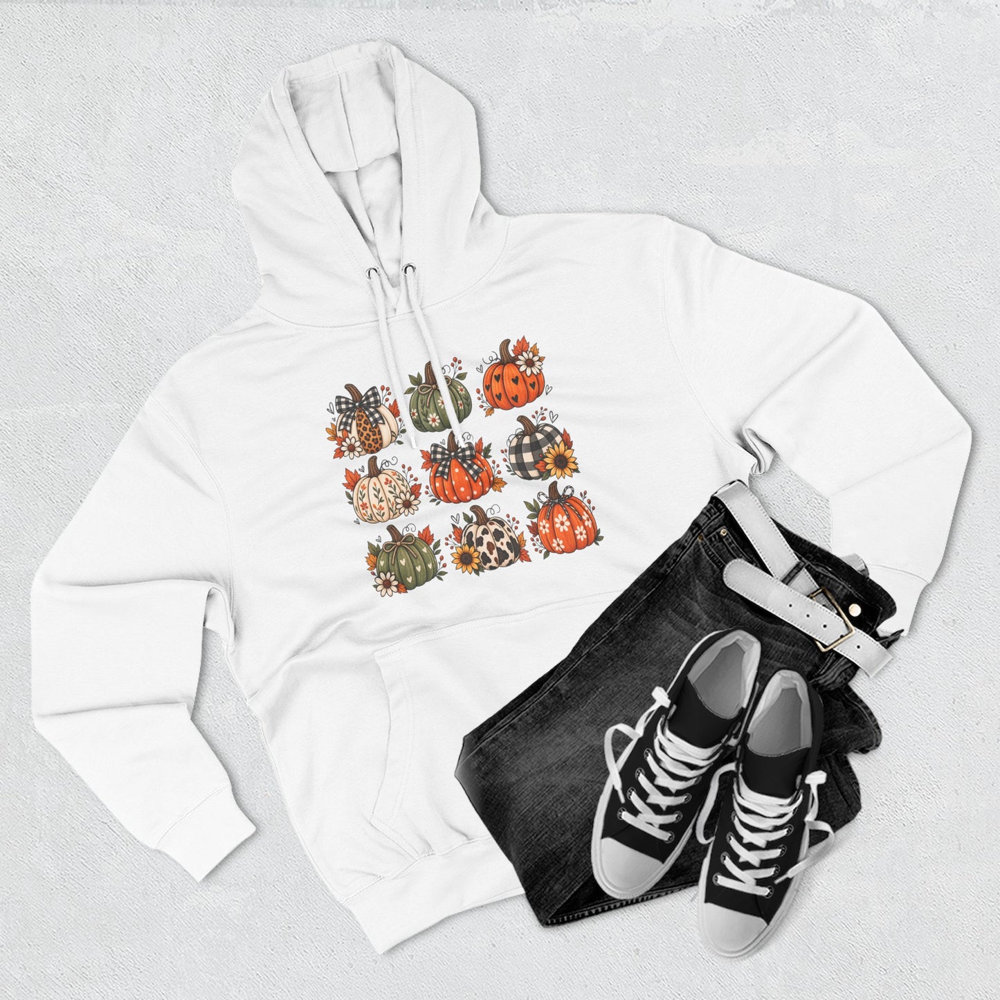 Pumpkin Patch Panel Hoodie — Fall Plaid & Floral Pumpkin Design