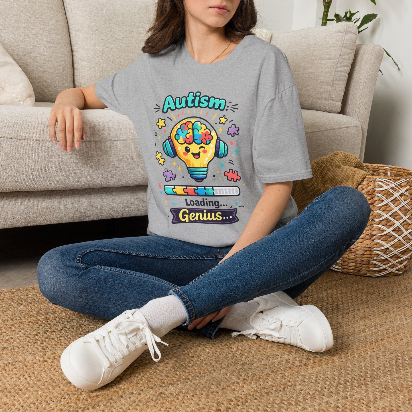 Autism Awareness T-Shirt — Cute 'Loading Genius' Puzzle Lightbulb Design