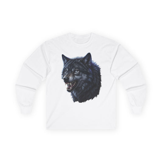 Black Wolf Head Long Sleeve Tee — Fierce Wildlife Graphic Shirt