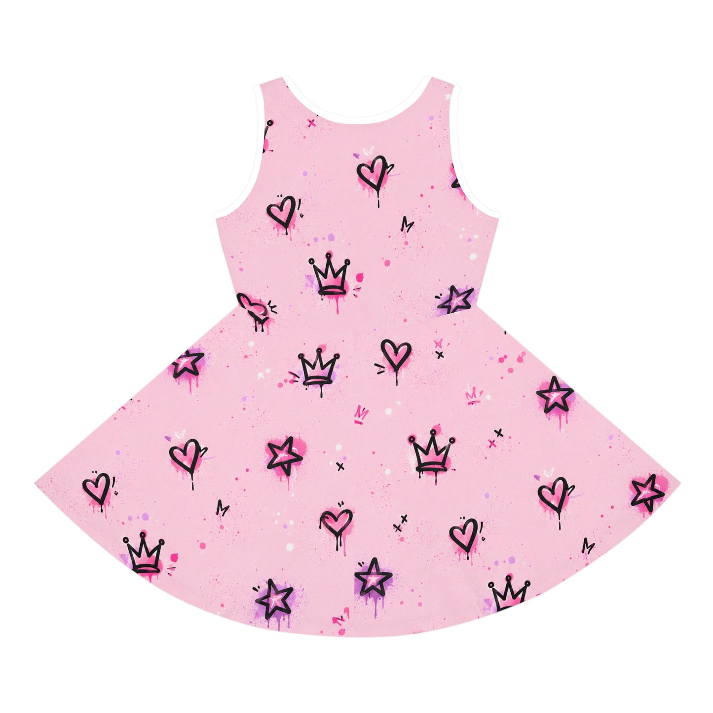 Girls' Pink Crown & Hearts Sundress – Sleeveless Twirl Dress