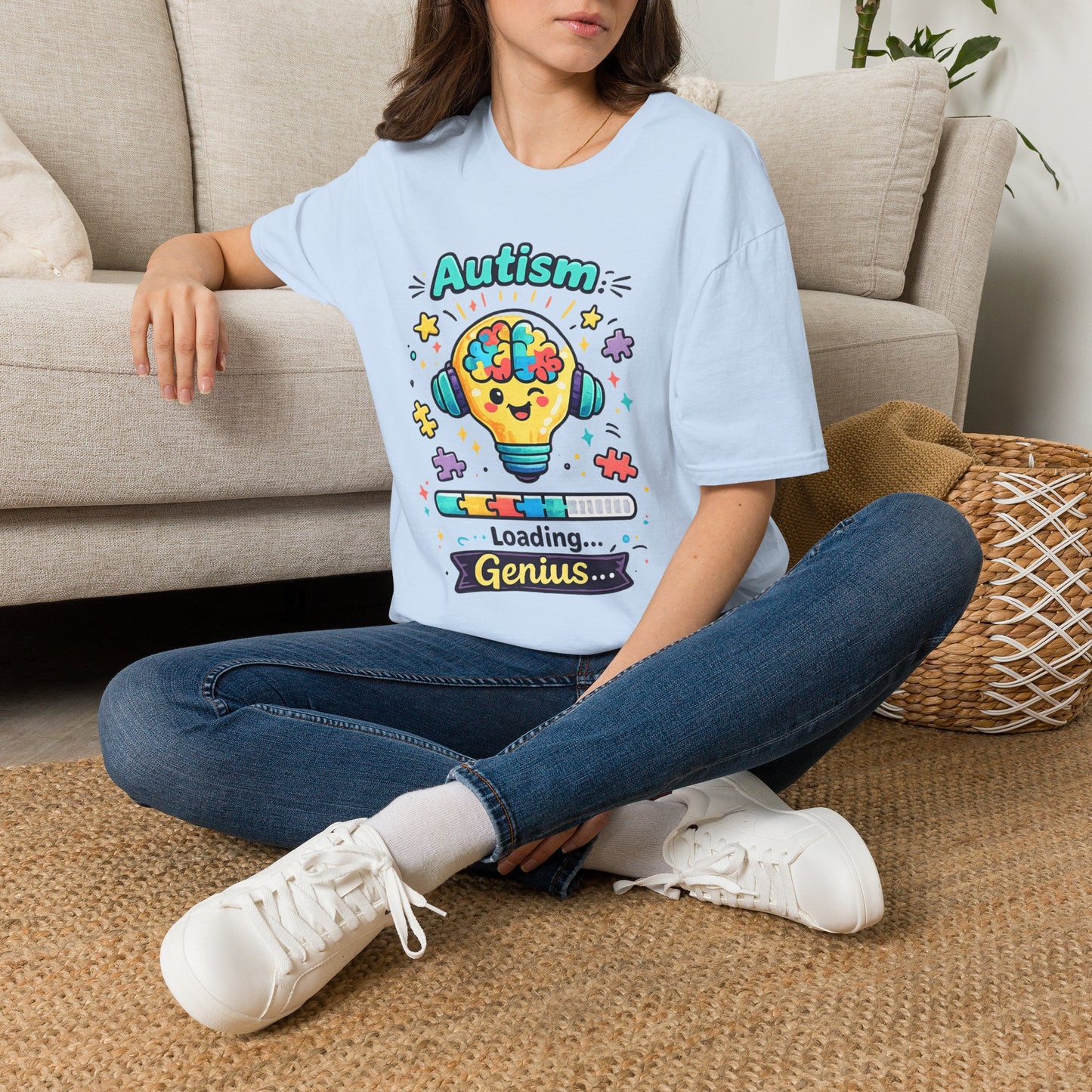 Autism Awareness T-Shirt — Cute 'Loading Genius' Puzzle Lightbulb Design