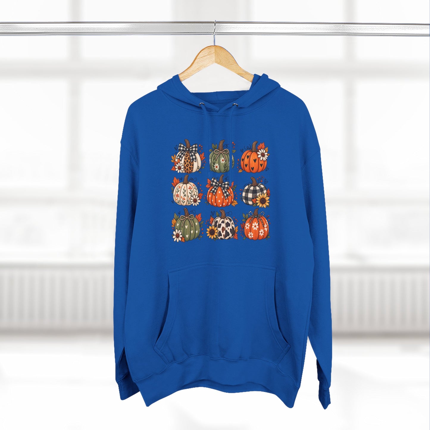 Pumpkin Patch Panel Hoodie — Fall Plaid & Floral Pumpkin Design