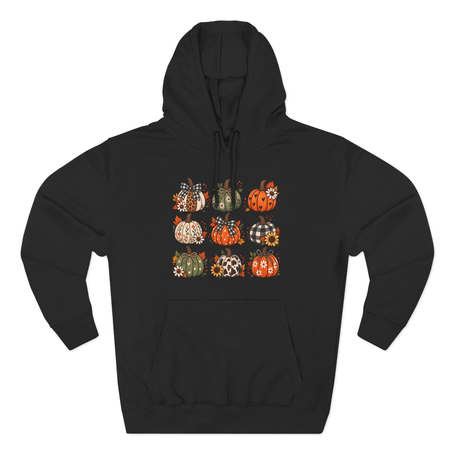Pumpkin Patch Panel Hoodie — Fall Plaid & Floral Pumpkin Design
