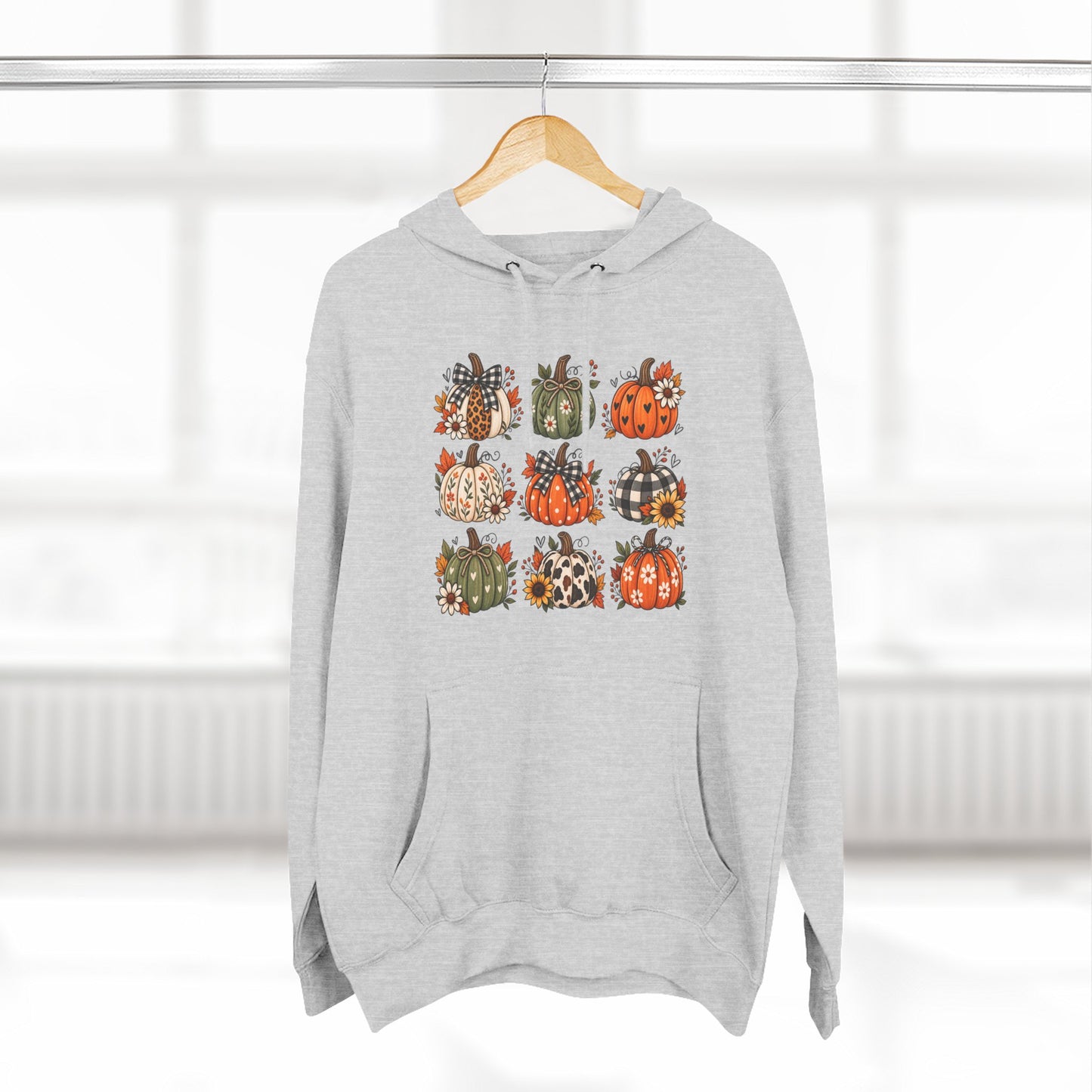 Pumpkin Patch Panel Hoodie — Fall Plaid & Floral Pumpkin Design