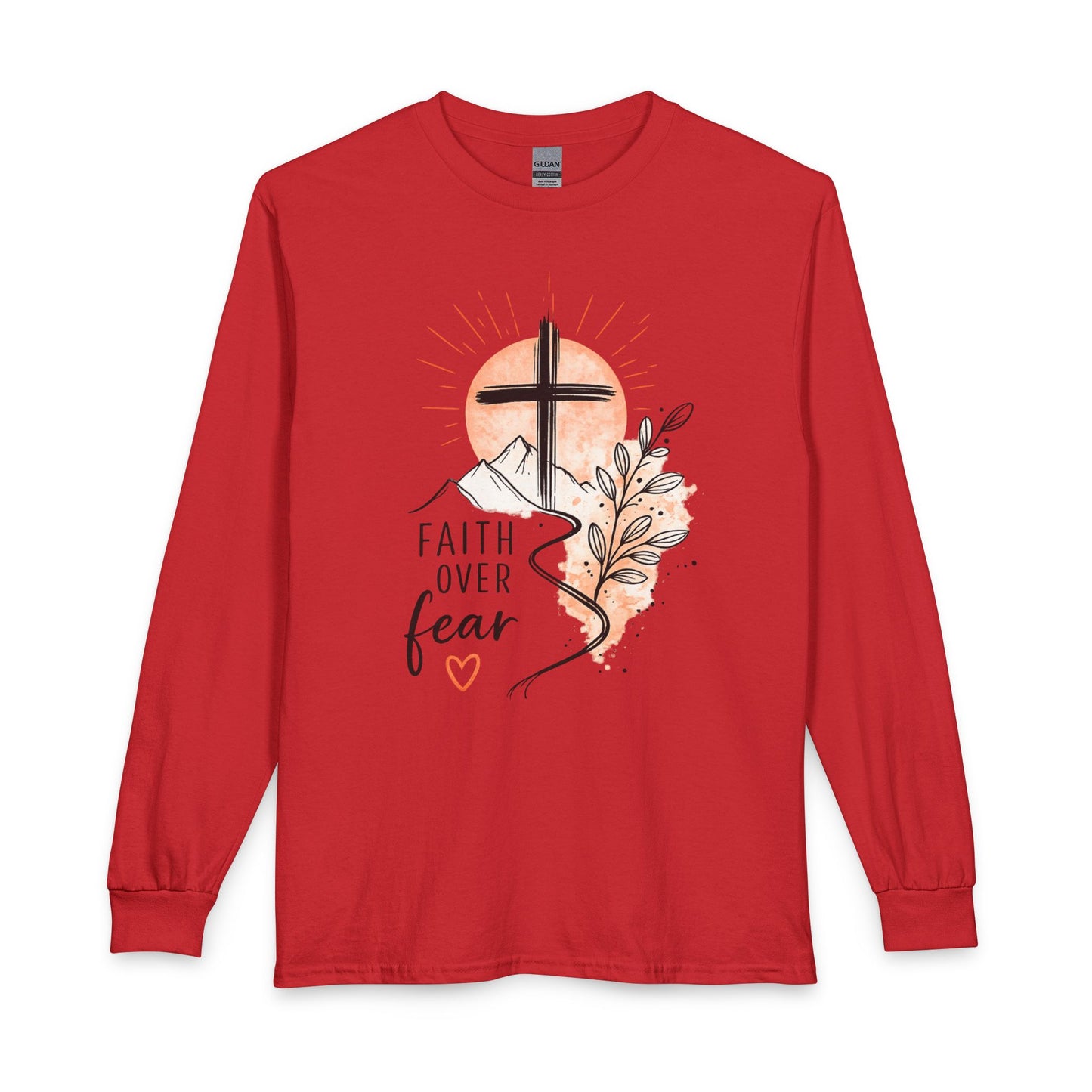 Faith Over Fear Long Sleeve Tee — Christian Cross Mountain Design