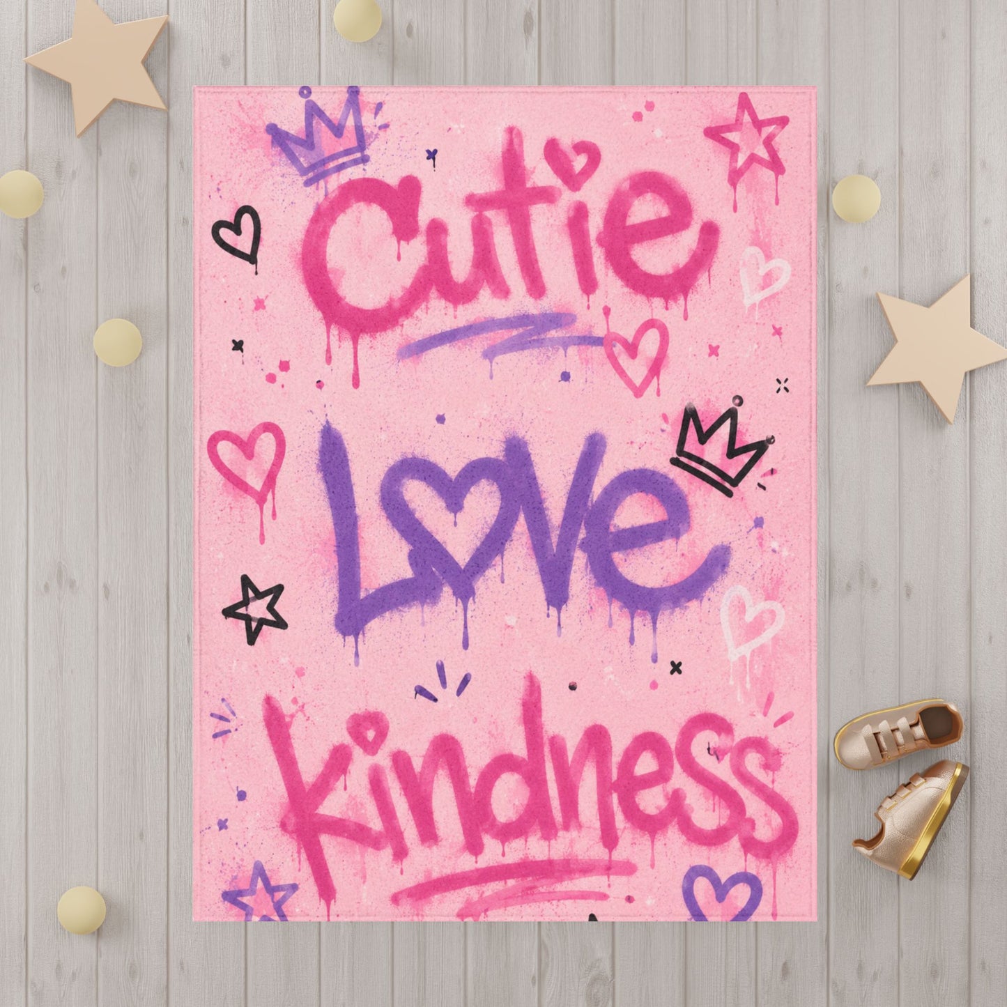 Toddler Blanket – Pink 'Cutie Love Kindness' Graffiti Plush Throw