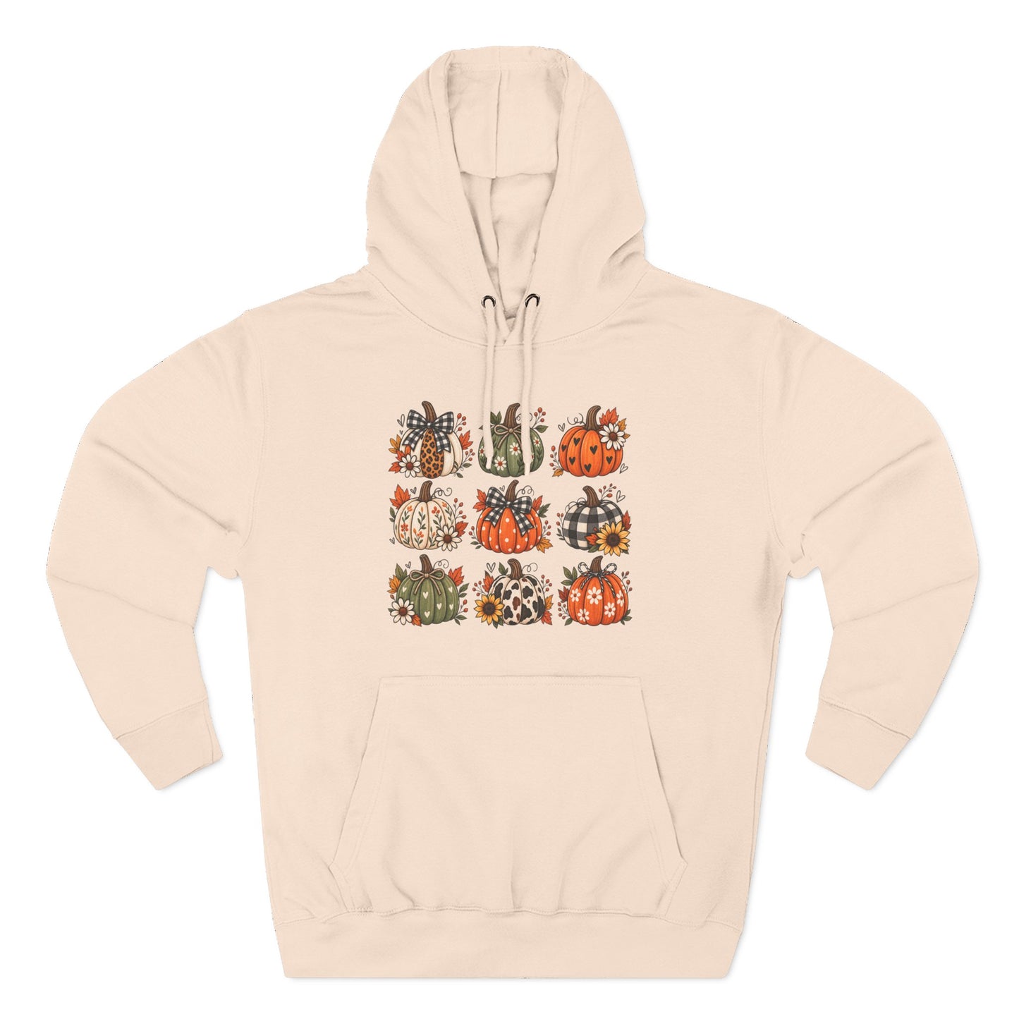 Pumpkin Patch Panel Hoodie — Fall Plaid & Floral Pumpkin Design