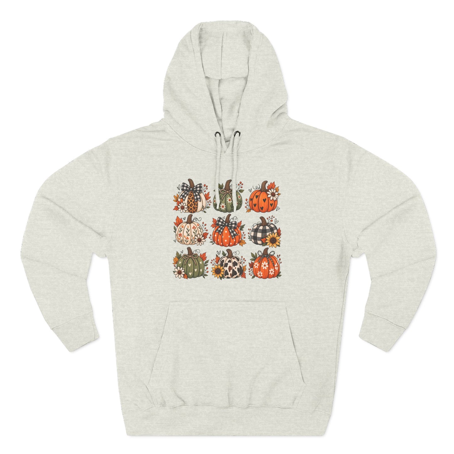 Pumpkin Patch Panel Hoodie — Fall Plaid & Floral Pumpkin Design