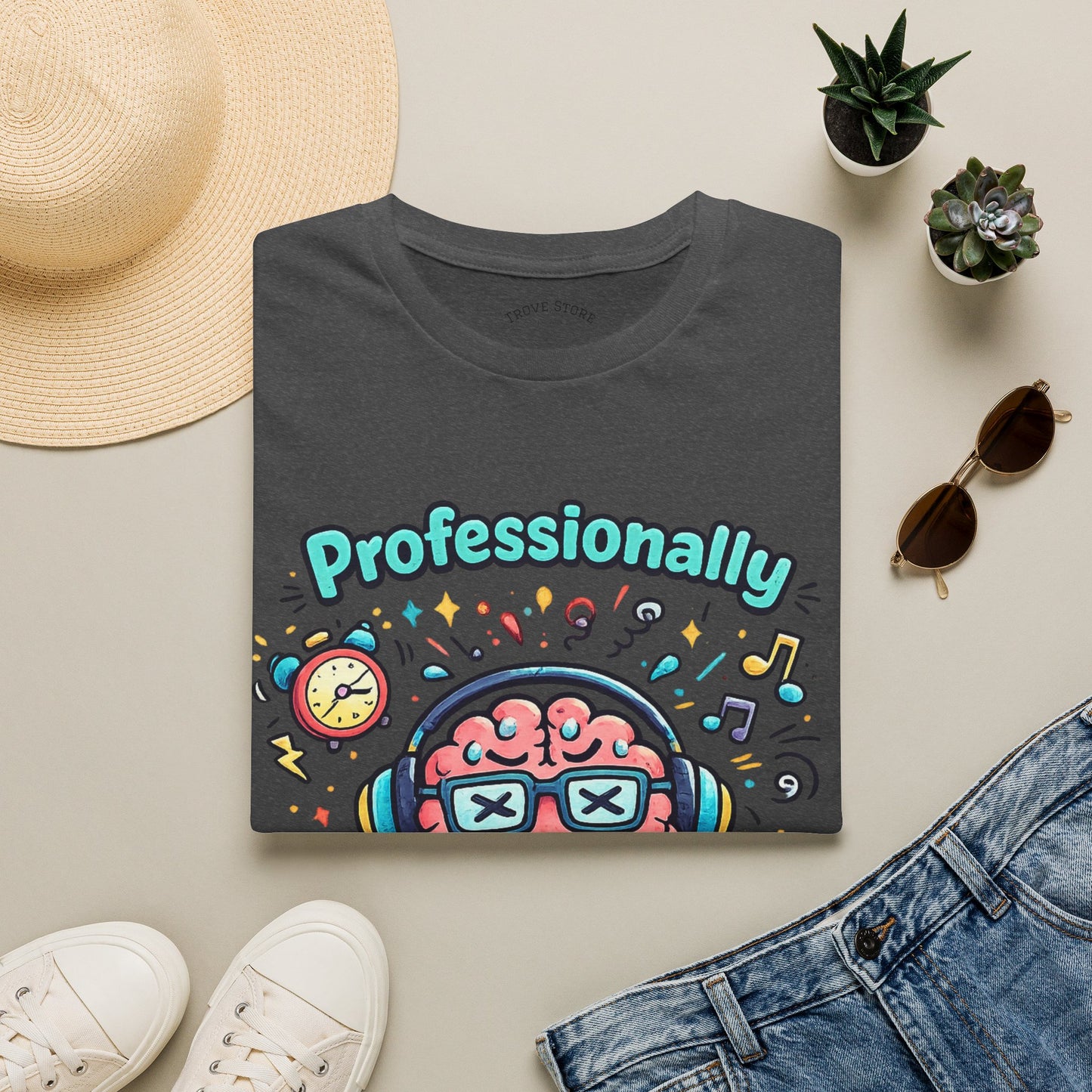 T-Shirt — 'Professionally Overstimulated' Cute Brain Graphic Tee