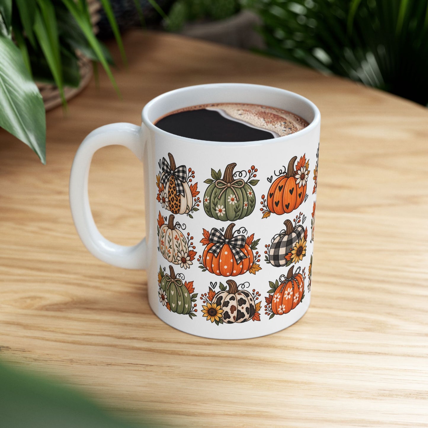 Autumn Patchwork Pumpkins Mug — Fall Pumpkin Coffee Cup (11oz & 15oz)