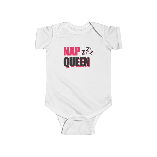 Nap Queen Infant Bodysuit – Cute Pink & Black Baby Onesie with ‘Nap Queen’ Text