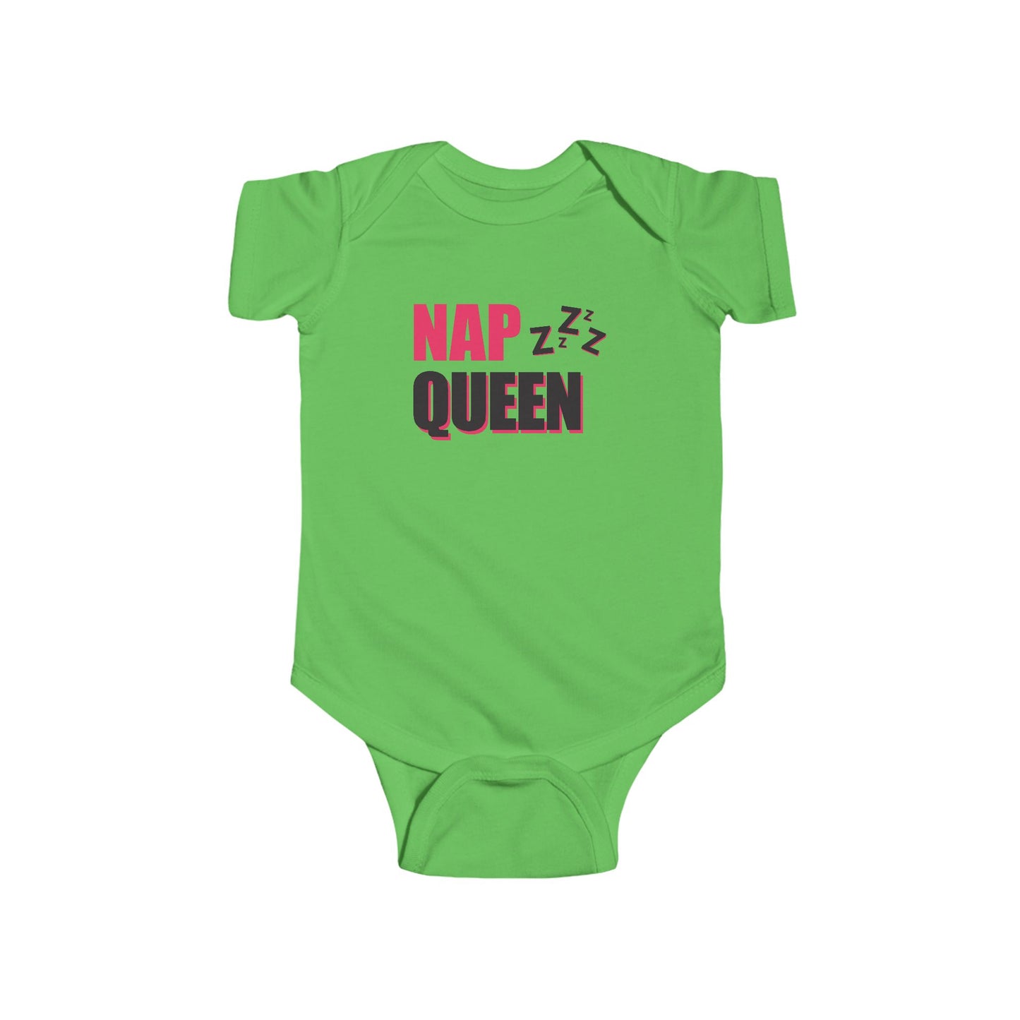 Nap Queen Infant Bodysuit – Cute Pink & Black Baby Onesie with ‘Nap Queen’ Text