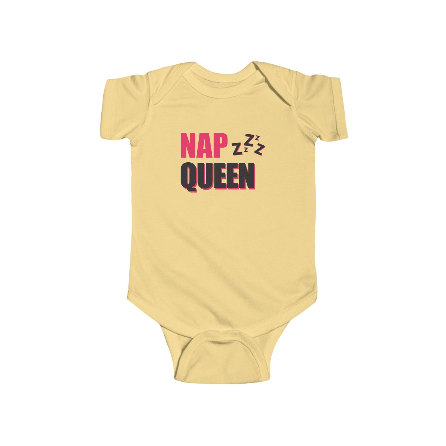 Nap Queen Infant Bodysuit – Cute Pink & Black Baby Onesie with ‘Nap Queen’ Text